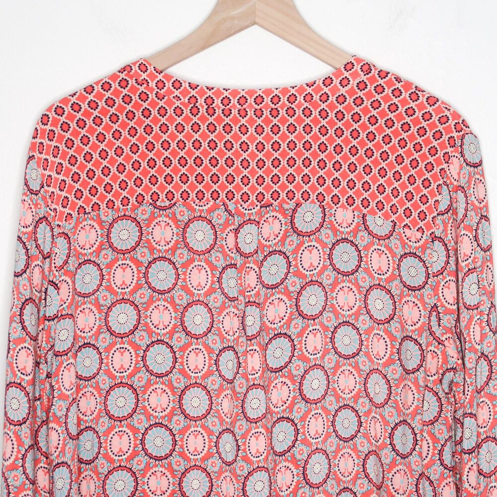 Red Camel Womens Henley Blouse Size Large Pink Blue Boho Popover - Picture 8 of 9